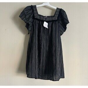 Isabel Maternity Women’s Black Striped Boho Fringed Short Sleeve Tunic Top